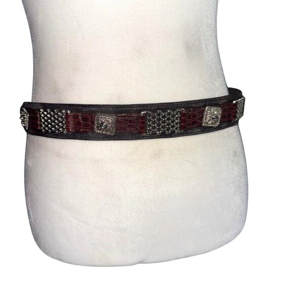 VTG Captiva Brown Leather Belt With Silver Tone Accents Size Large Y2K - Picture 6 of 7